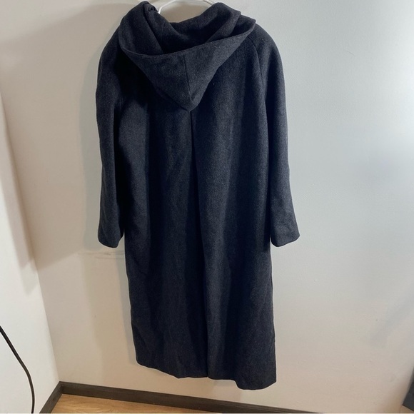 Andrea 100% Wool Hooded Maxi Trench Pea Coat Sz 16 Button Down Jacket - Picture 7 of 11